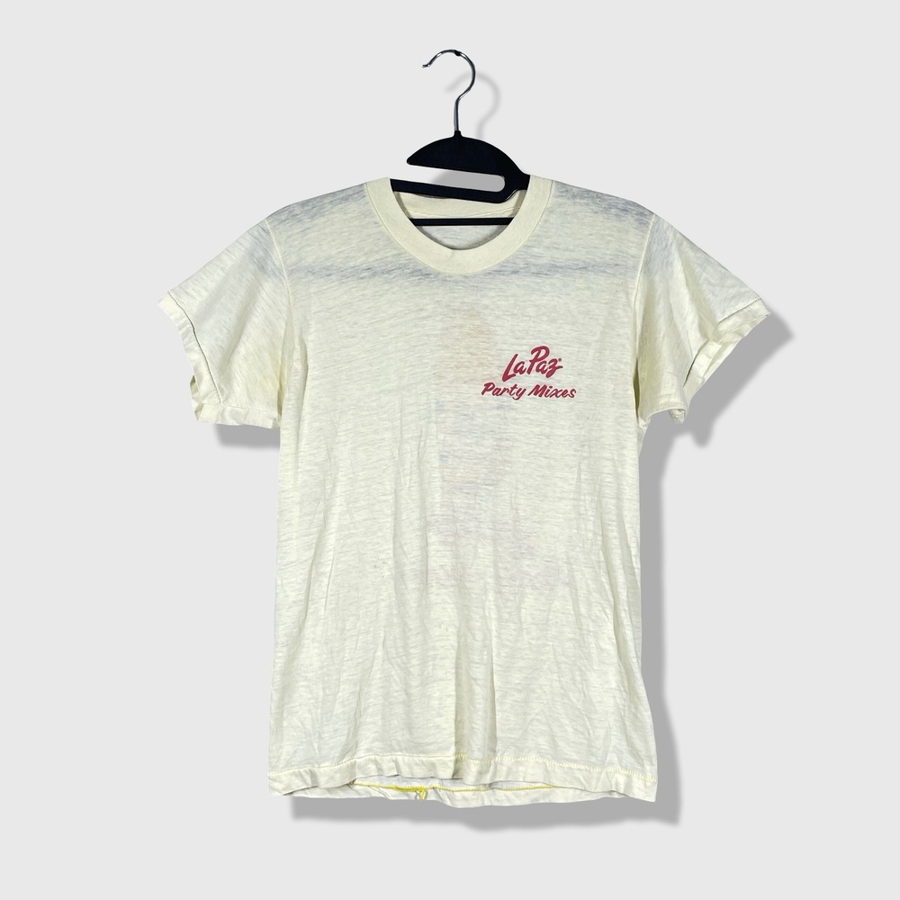La Paz Party Mixes T-Shirt Mens Small Cream Vintage 80s Retro Margarita Graphic